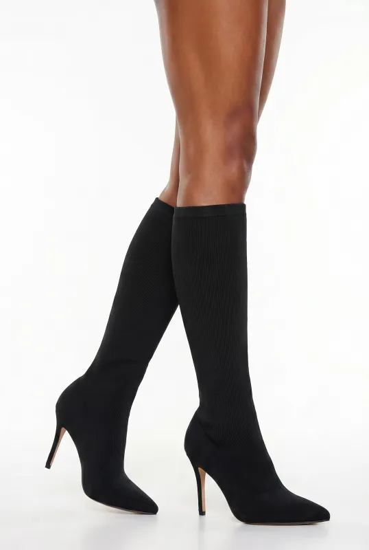 Pointed Toe Knee High Stiletto Sock Boots made by Rainbow