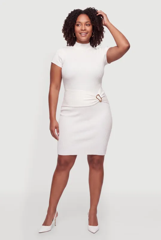 Plus Size Metallic Detail Short Sleeve Sweater Dress made by Rainbow