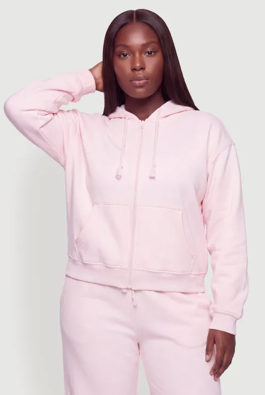 Plus Size Zip Front Drawstring Hooded Sweatshirt made by Almost Famous