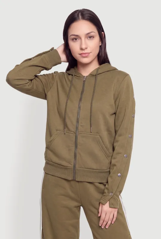Side Snap Long Sleeve Zip Front Hoodie made by Rainbow