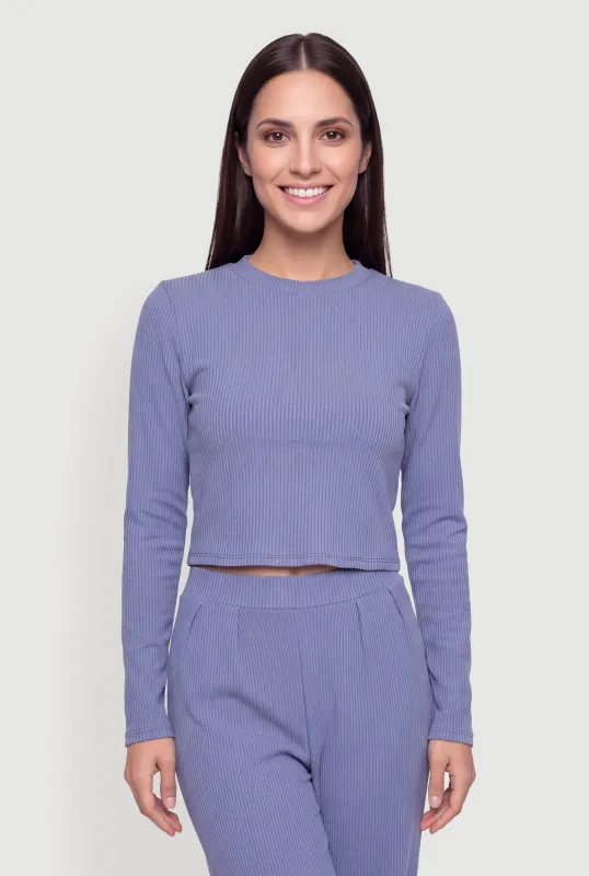 Brushed Ribbed Knit Long Sleece Crop Top made by Rainbow