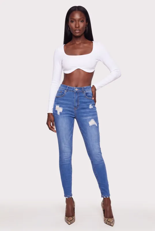 WAX Cropped Distressed Skinny Jeans made by Rainbow