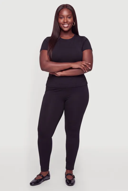 Plus Size Crew Neck Short Sleeve Tee and Leggings Set made by Rainbow