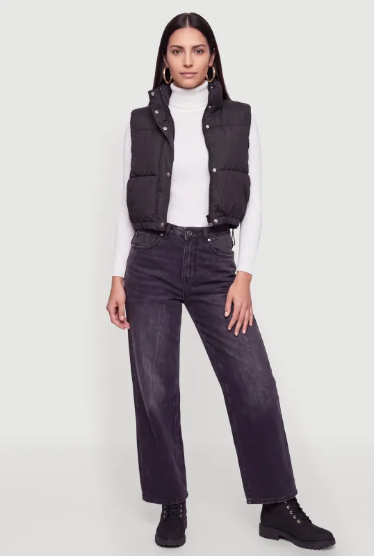Mock Neck Toggle Drawstring Hem Puffer Vest made by Rainbow