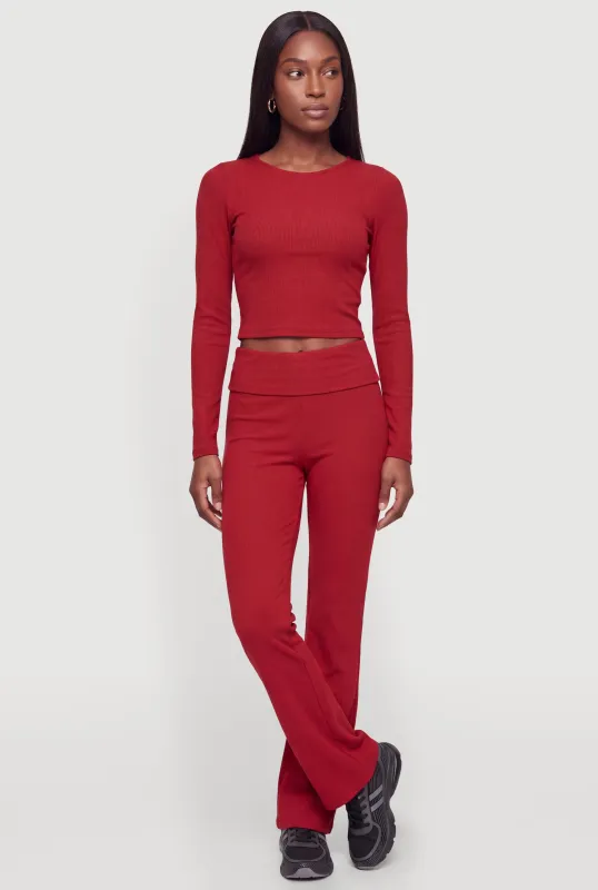 Ribbed Knit Fold Over Slim Bootcut Pants made by Rainbow