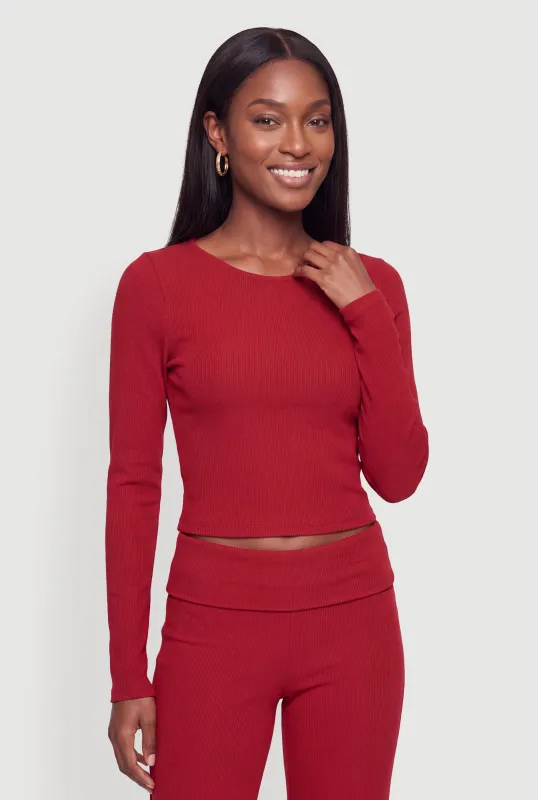 Ribbed Knit Basic Long Sleeve Top made by Rainbow