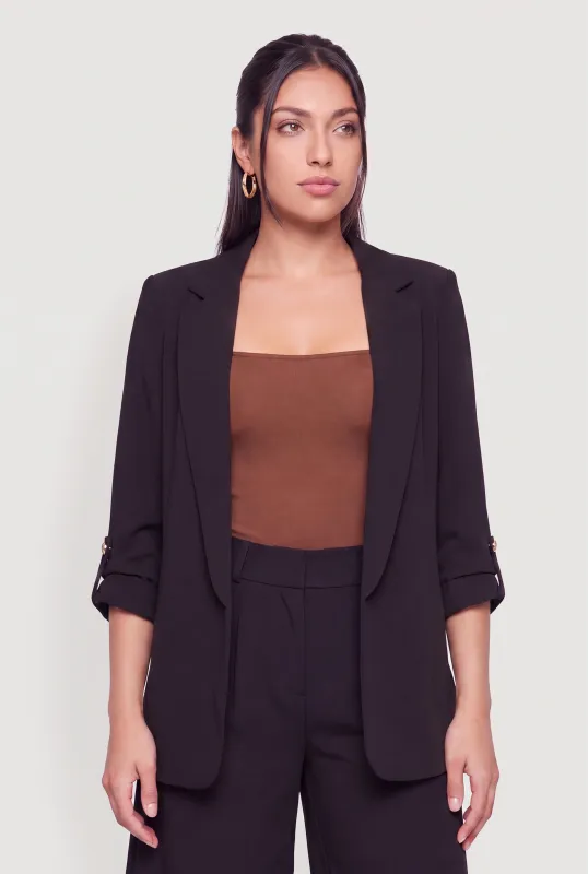 Crepe Knit Open Front Tab Sleeve Blazer made by Rainbow