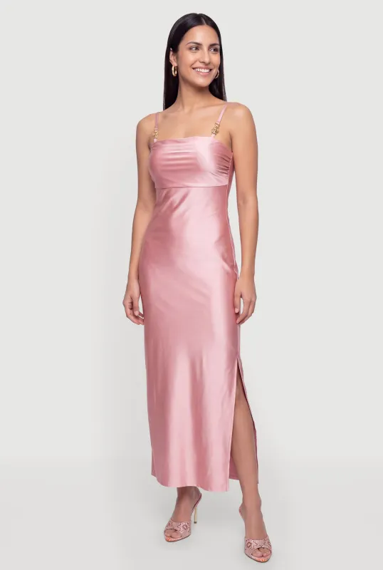 Metallic Detail Sleeveless Side Slit Maxi Dress made by Rainbow