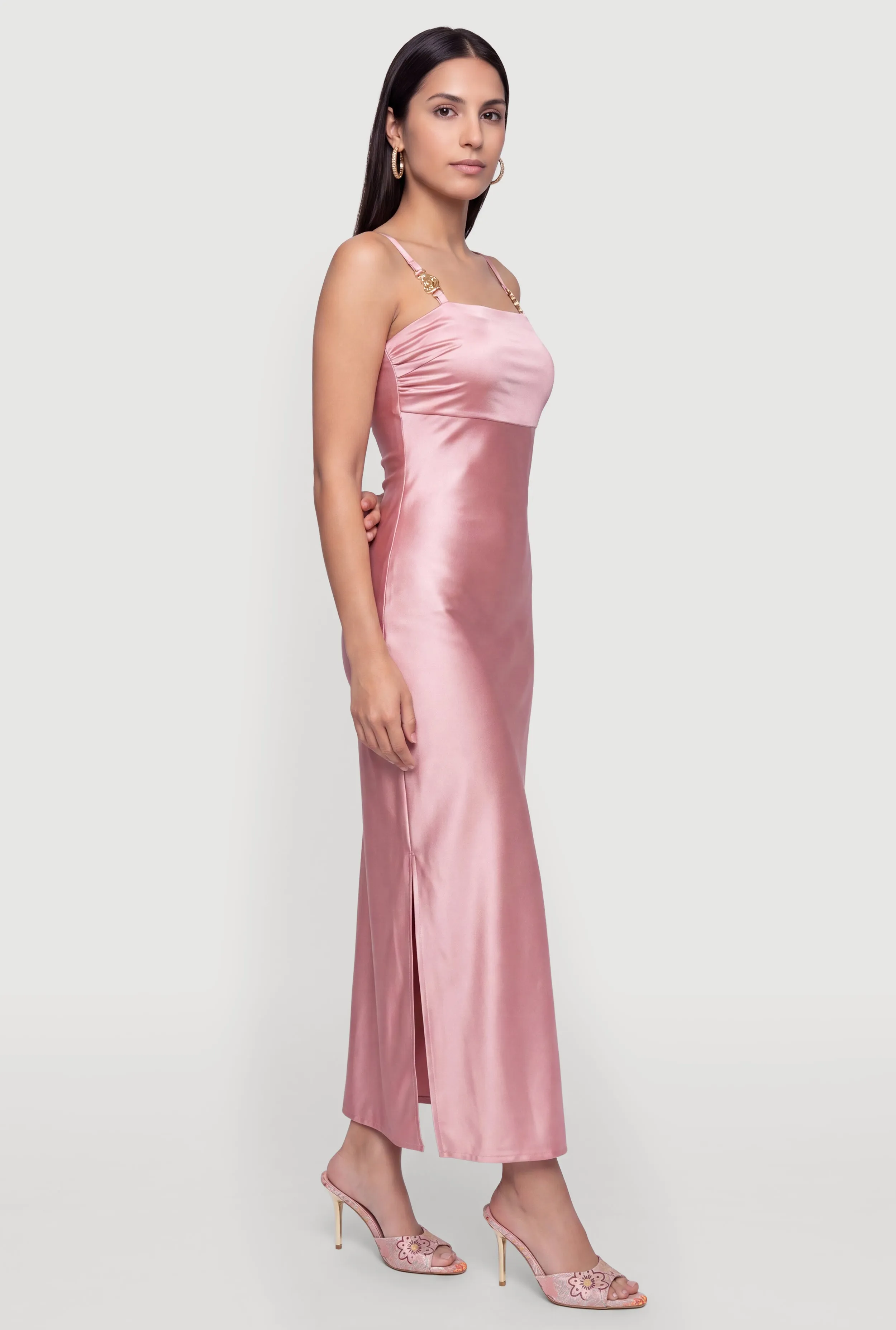 Metallic Detail Sleeveless Side Slit Maxi Dress sold by Rainbow product image thumbnail 2