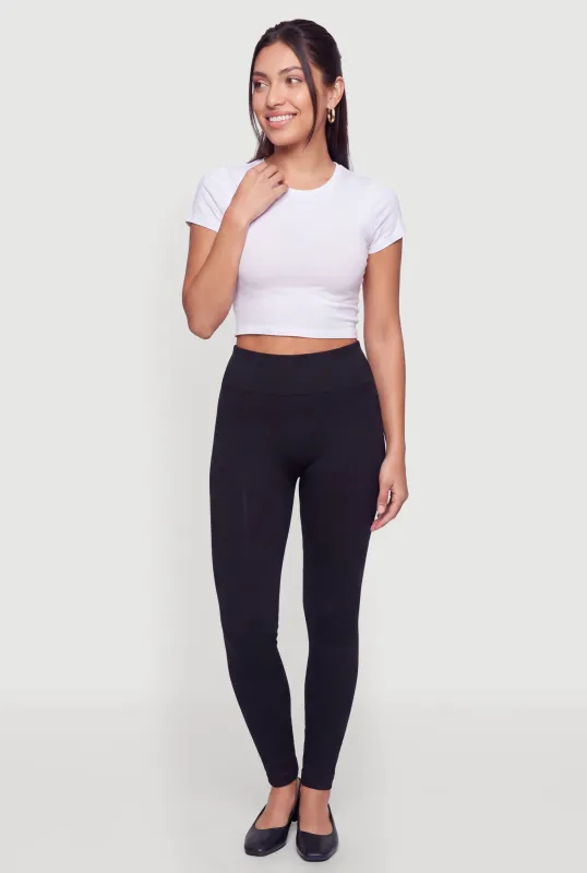Solid High Waist Fleece Lined Leggings made by Rainbow