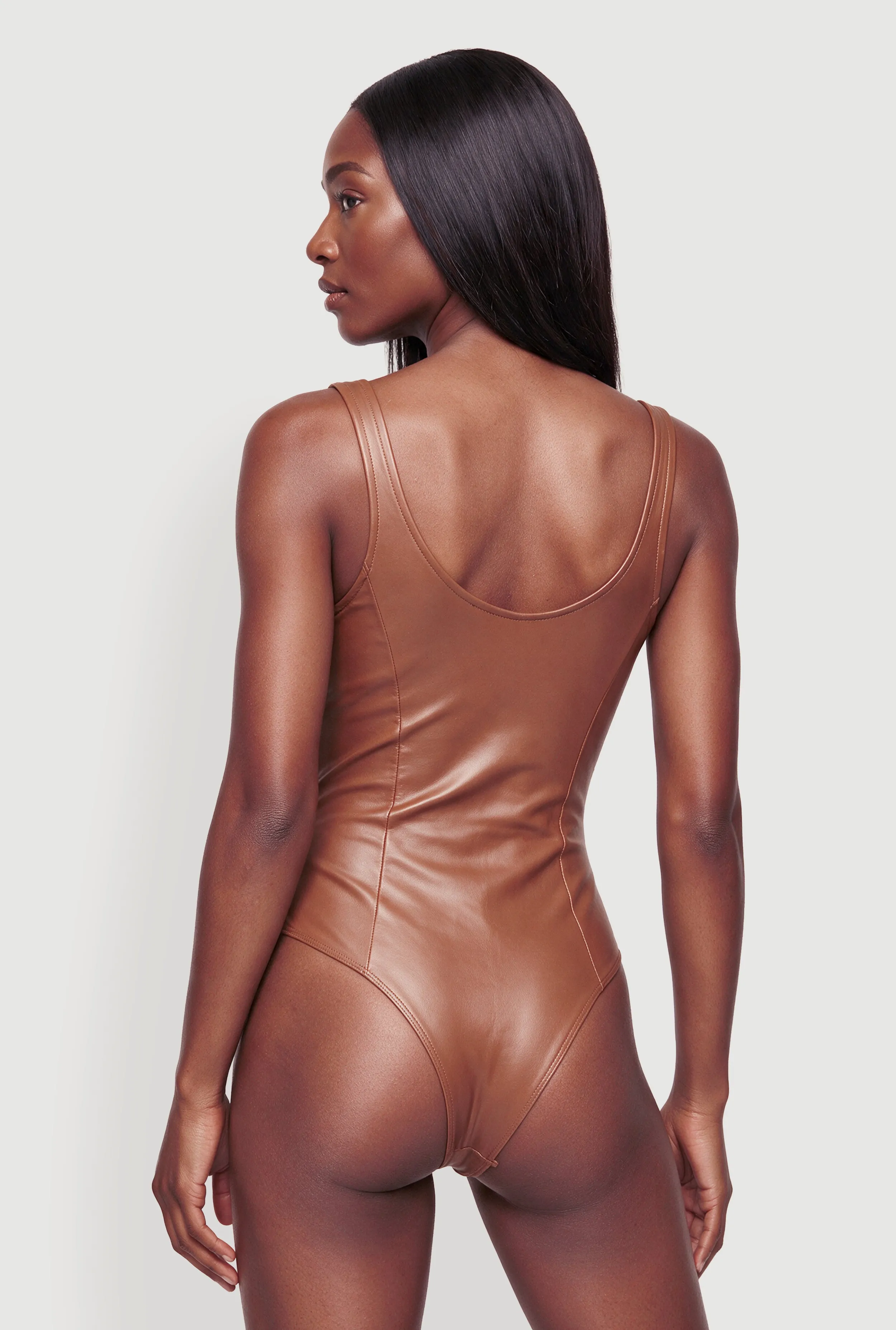 Faux Leather Notch Neck Bustier Bodysuit sold by Rainbow product image thumbnail 5