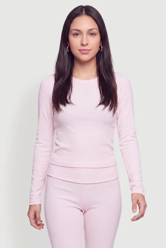 Ribbed Knit Basic Long Sleeve Top made by Rainbow