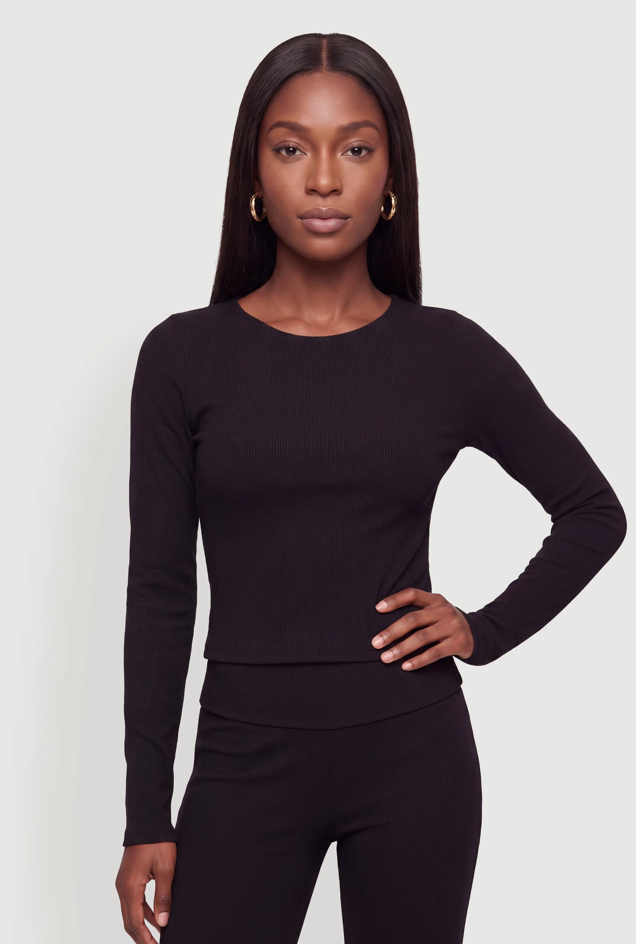 Ribbed Knit Basic Long Sleeve Top sold by Rainbow