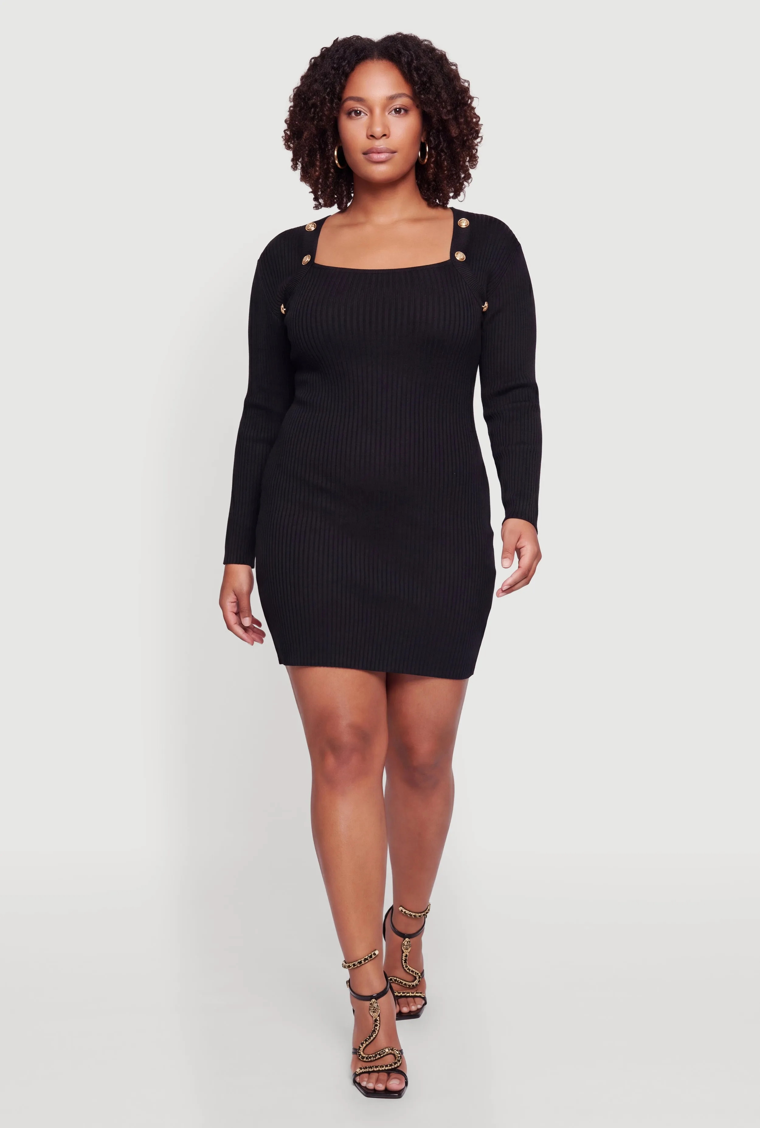 Plus Size Metallic Faux Button Detail Sweater Dress sold by Rainbow