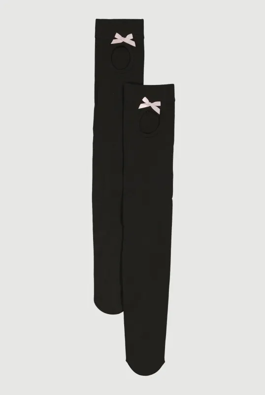 Cutout Bow Detail Over The Knee Socks made by Rainbow