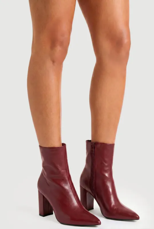 Pointy Toe Block Heel Booties made by Rainbow