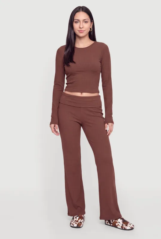 Ribbed Knit Fold Over Slim Bootcut Pants made by Rainbow