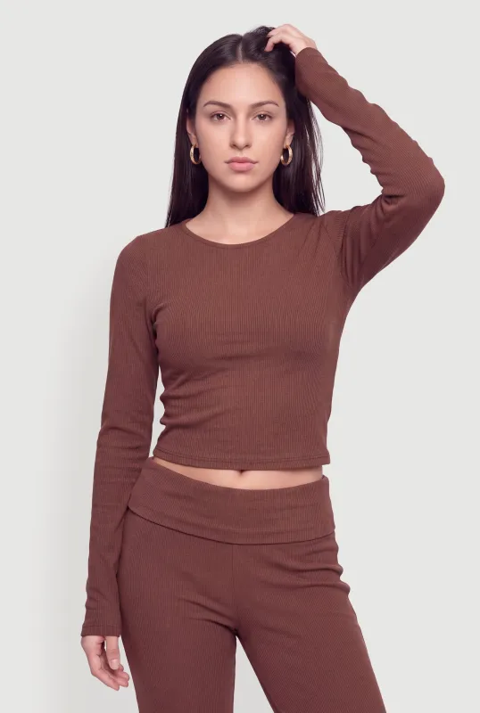 Ribbed Knit Basic Long Sleeve Top made by Rainbow