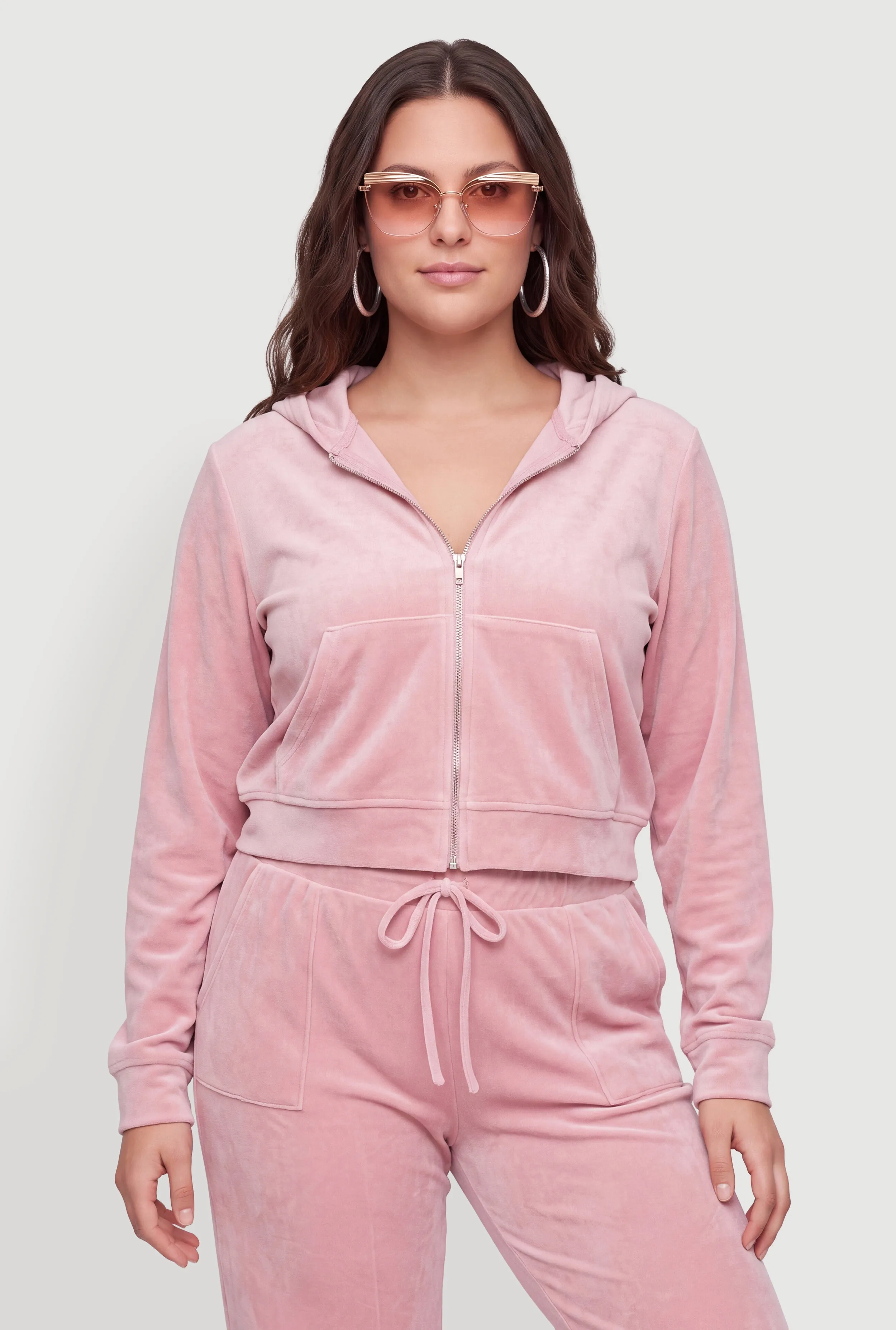 Plus Size Velour Zip Front Hoodie sold by Rainbow