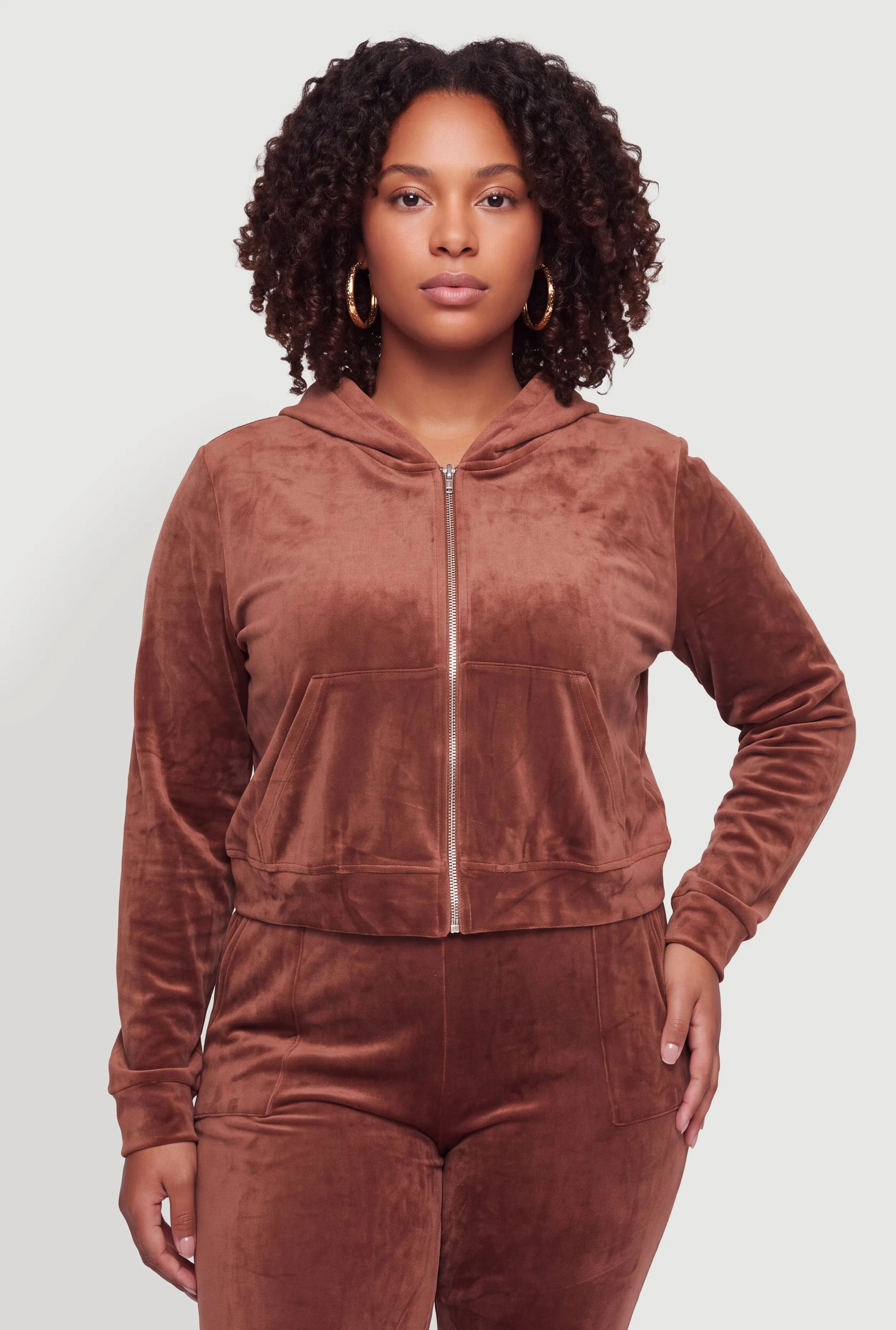 Plus Size Velour Zip Front Hoodie sold by Rainbow product image thumbnail 2