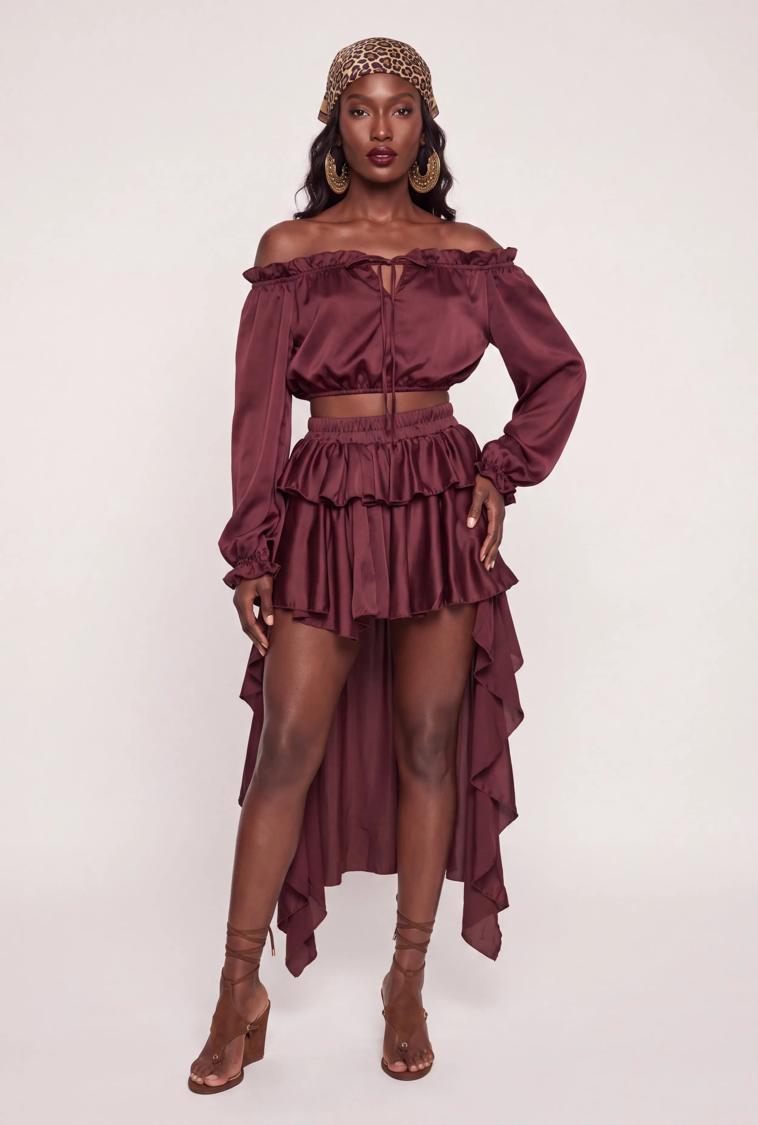 Satin Ruffle Tiered High Low Skirt sold by Rainbow product image thumbnail 2