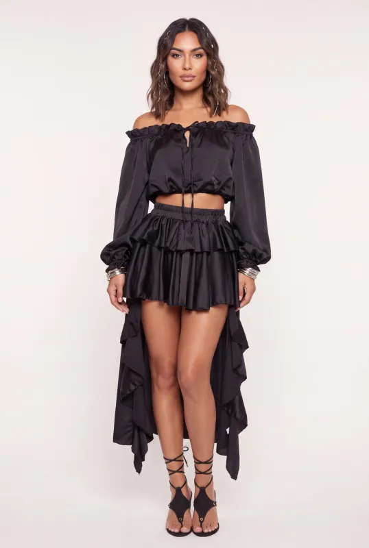 Satin Ruffle Tiered High Low Skirt made by Rainbow