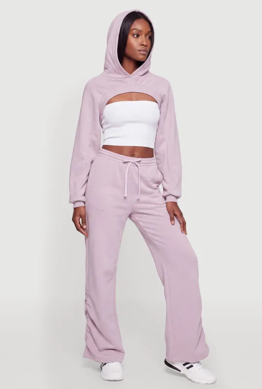 Side Ruched Drawstring Waist Wide Leg Sweatpants made by Rainbow