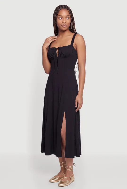Lace Up Back Side Slit Midi Dress made by iris