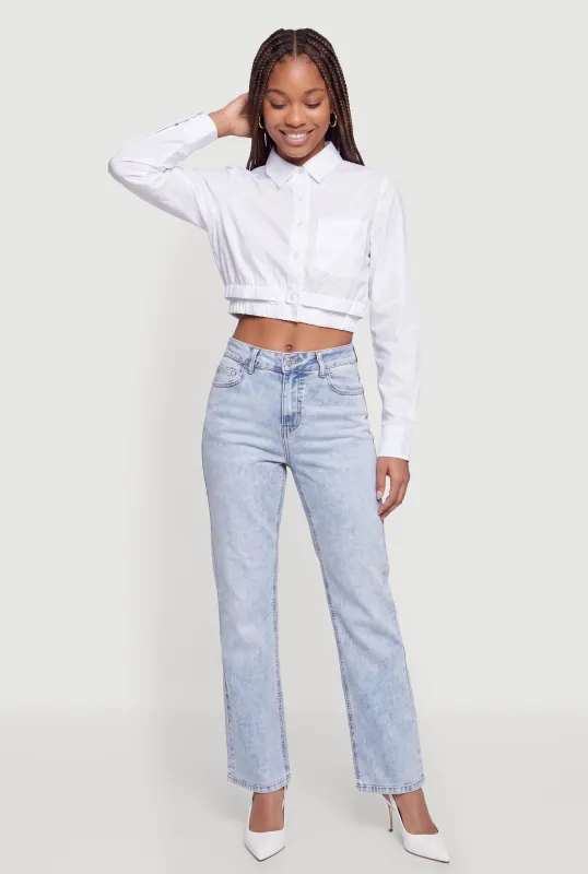 Layered Look Cropped Button Front Shirt made by Rainbow