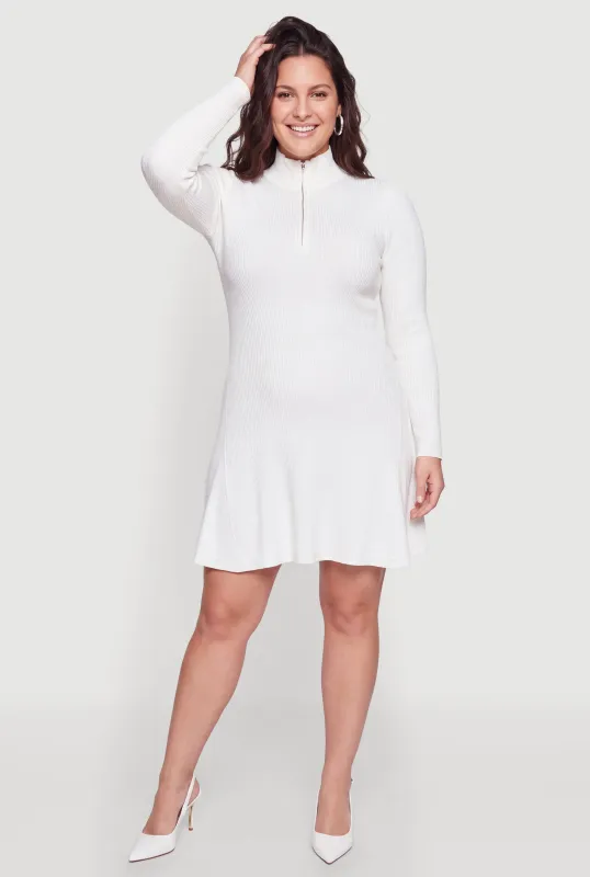 Plus Size Quarter Zip Mock Neck Mini Sweater Dress made by Rainbow