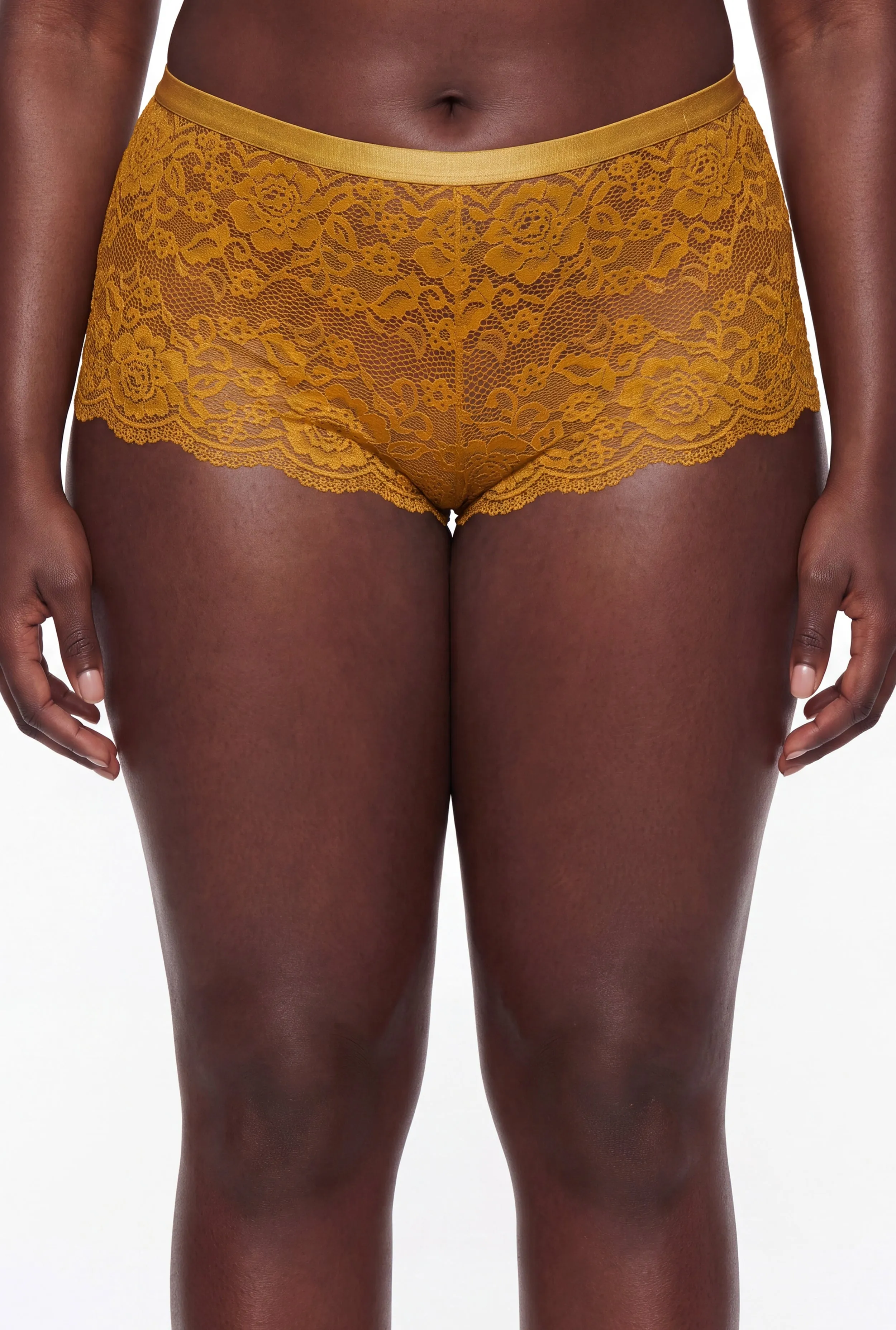 Plus Size Floral Lace Scalloped Hem Boyshort Panty sold by Rainbow