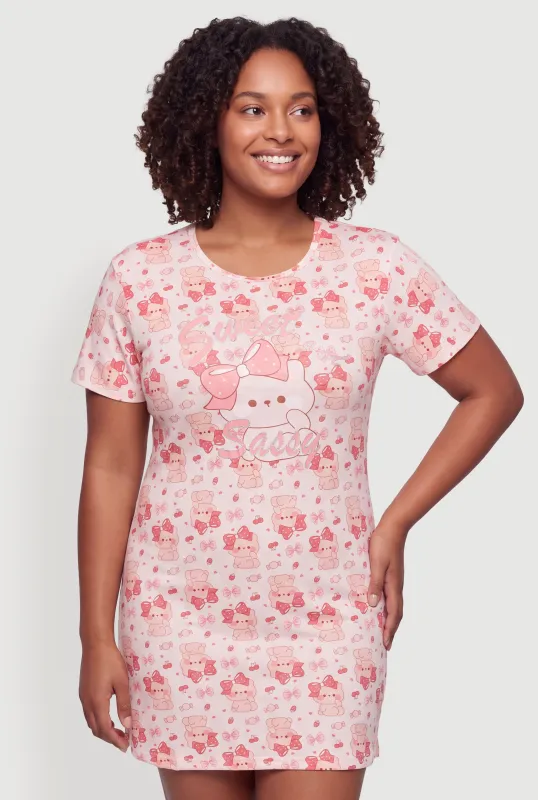 Plus Size Sweet and Sassy Bear Graphic Sleepshirt made by Rainbow