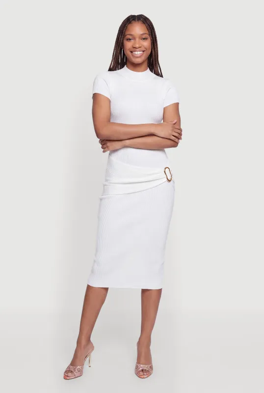 Metallic Detail Mock Neck Midi Dress made by Rainbow