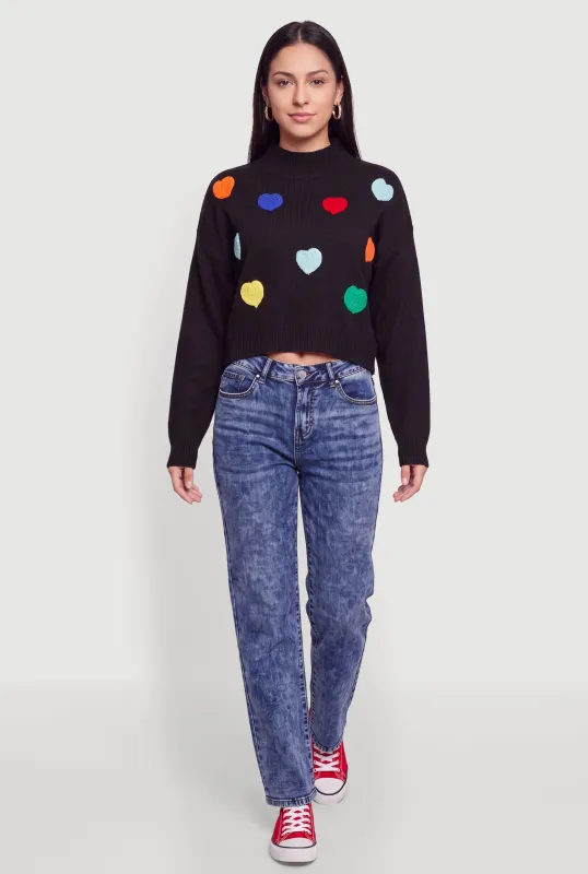 Heart Crochet Mock Neck Sweater made by Rainbow