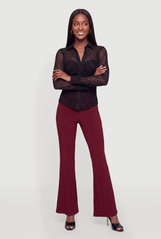 Animal Print Velvet Burnout Ruched Button Front Top made by iris