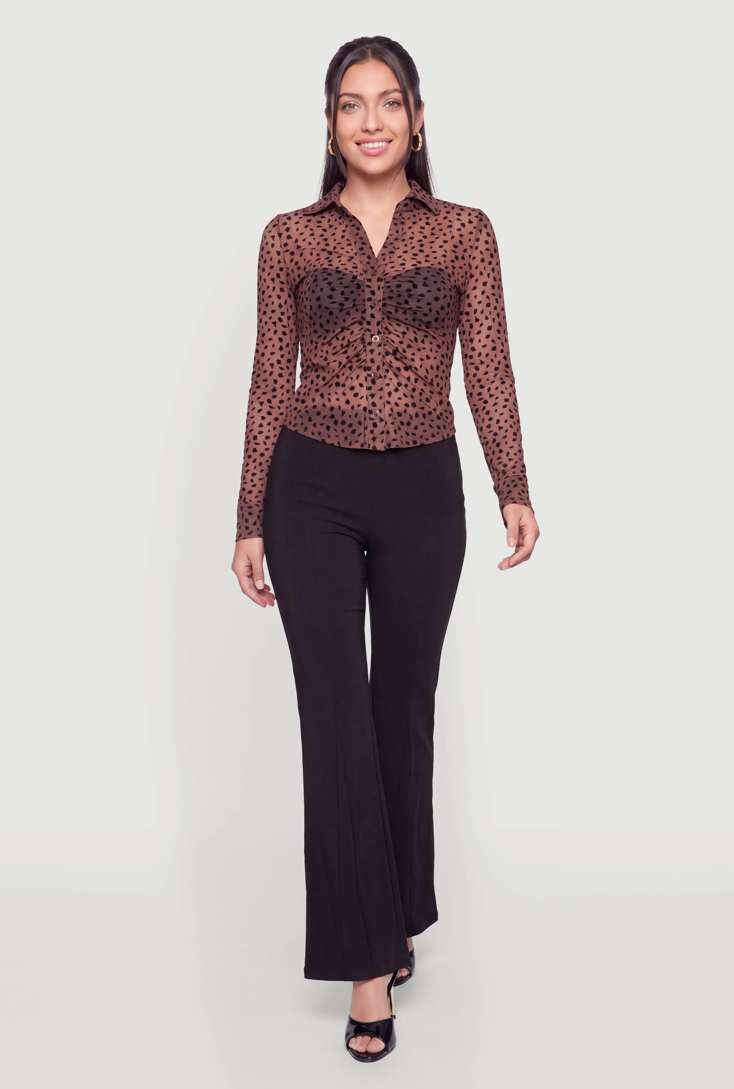 Animal Print Velvet Burnout Ruched Button Front Top sold by Rainbow product image thumbnail 2