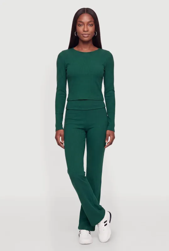 Ribbed Knit Fold Over Slim Bootcut Pants made by Rainbow