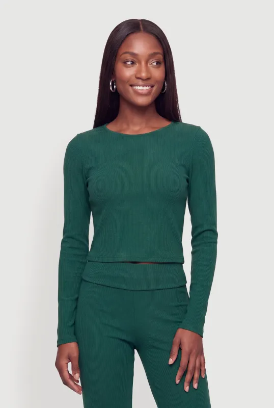 Ribbed Knit Basic Long Sleeve Top made by Rainbow