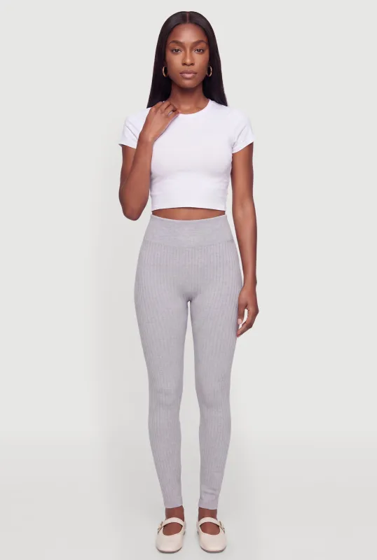 Ribbed Knit Fleece Lined High Waisted Leggings made by Rainbow