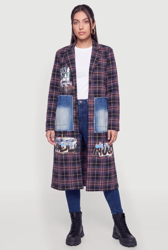 Plaid Soul To Soul Graphic Denim Detail Duster made by Rainbow