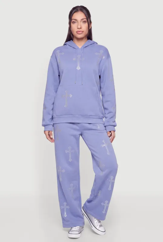 Rhinestone Cross Graphic Wide Leg Sweatpants made by Rainbow