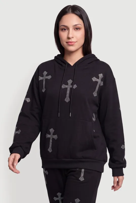 Rhinestone Cross Graphic Hoodie made by Rainbow