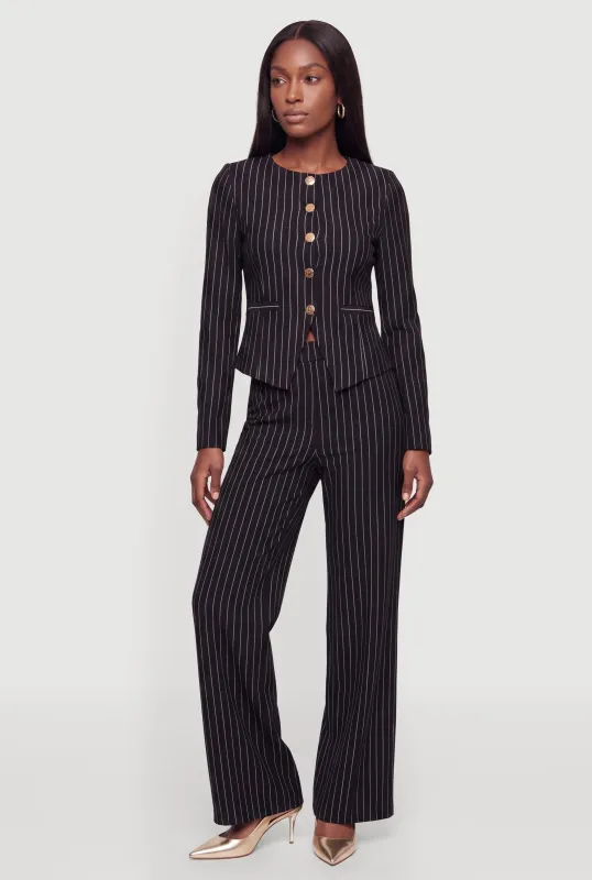 Pinstripe Wide Leg Pull On Dress Pants made by Rainbow