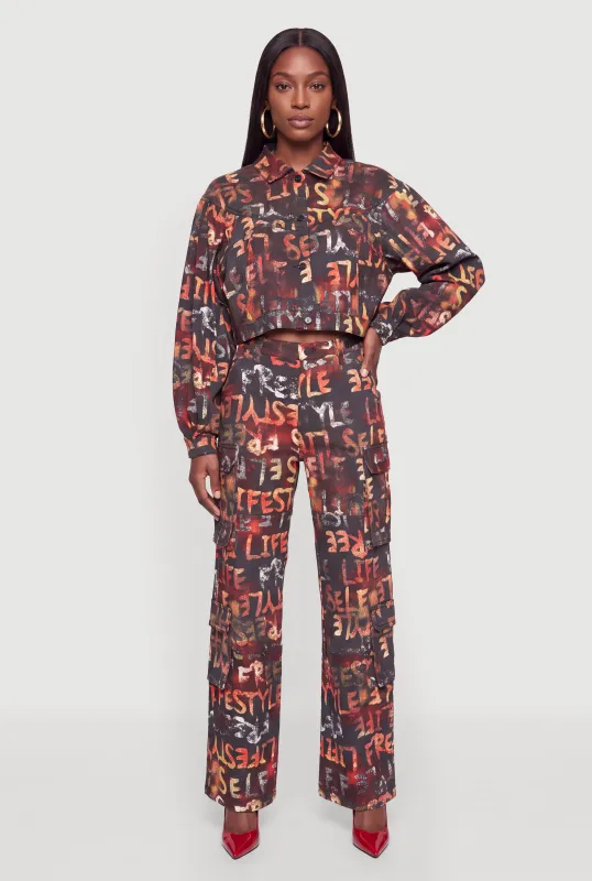 Graffiti Letter Print Multi Pocket Cargo Pants made by Rainbow