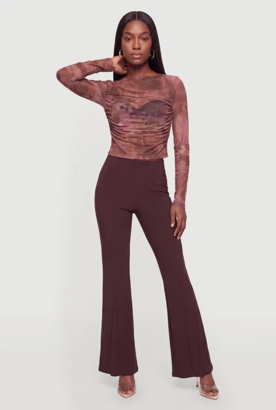 Pintuck Detail Flare Leg High Waisted Dress Pants made by Rainbow