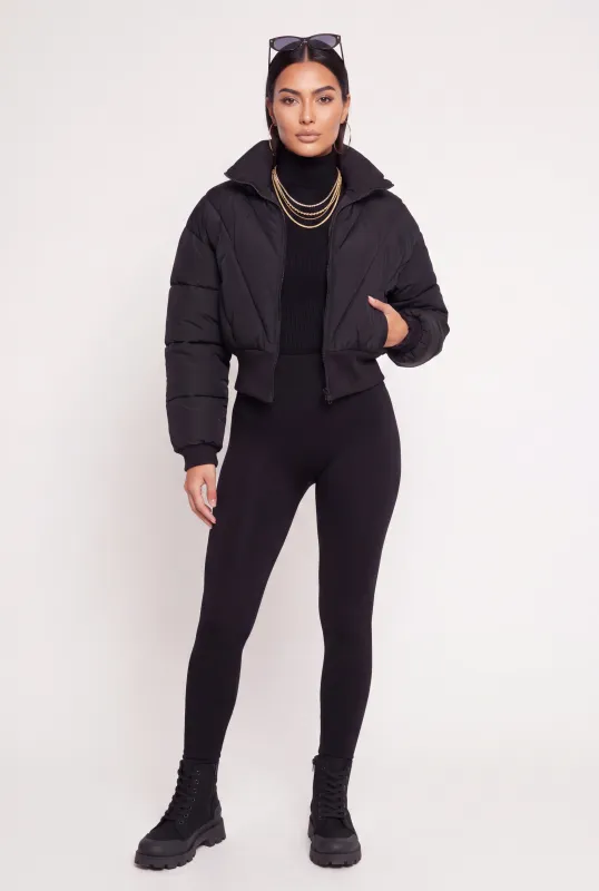 Compression Rib Trim Cropped Puffer Jacket made by Rainbow