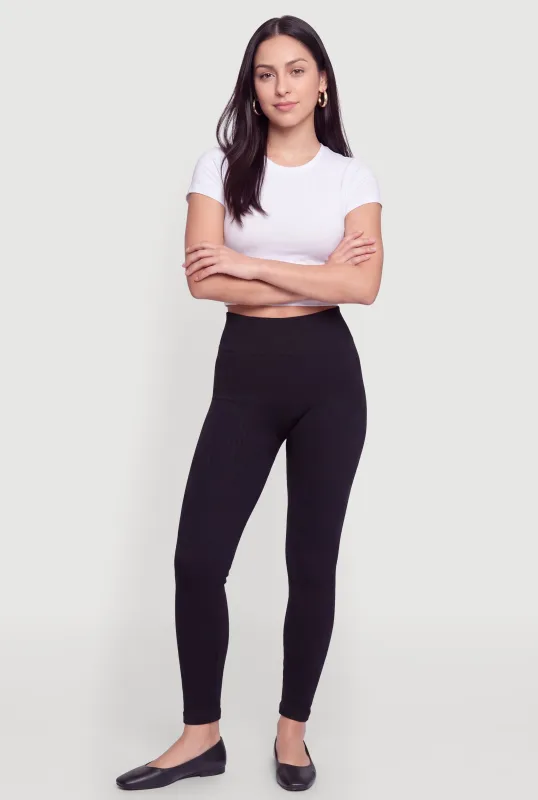 Ribbed Knit Fleece Lined High Waisted Leggings made by Rainbow