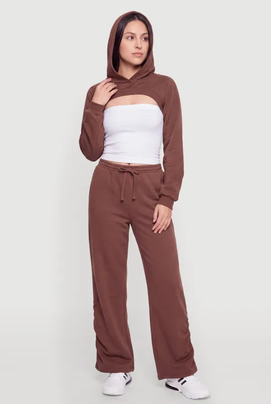 Side Ruched Drawstring Waist Wide Leg Sweatpants made by Rainbow
