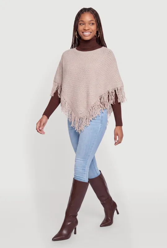 Fringe Hem Crochet Poncho made by Madden Girl