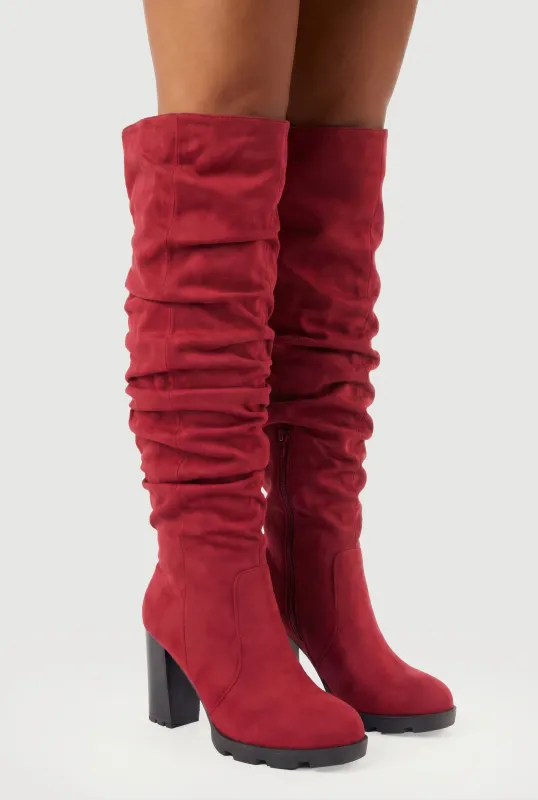 Slouchy Knee High Block Heel Boots made by Rainbow